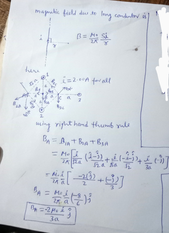 magnetic field due to long conductor is B = Mo Si 2X х hire i=2.000 for all Jъс 1 a B2C Во в Ви 7 Анас» В с 4 a Bab -n * р, 2