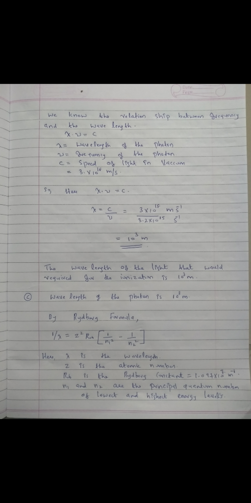 Date knew Nelation Ship bten egteny We &he wave leny th and Photeg phodon Naccam c Specd O Itsht n 3 XIF ms 3.2K/O5 =C wave l