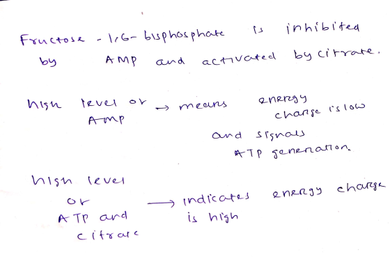 is inhibited -1,6-bisphosphate Fructose by AMP and activated by citrate. nisu means energy revel or Amp change is low and sig