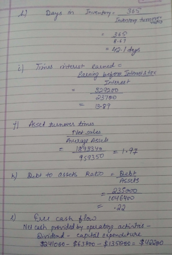 Days Initnty tim 365 8-6 7 329200 623760 13.89 les sceles ta Assets loy 6400 32 re cash ating achintis