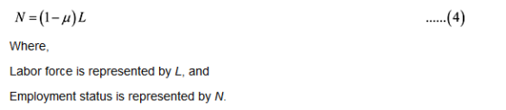 N =(1-4) ....(4) Where, Labor force is represented by L, and Employment status is represented by N.
