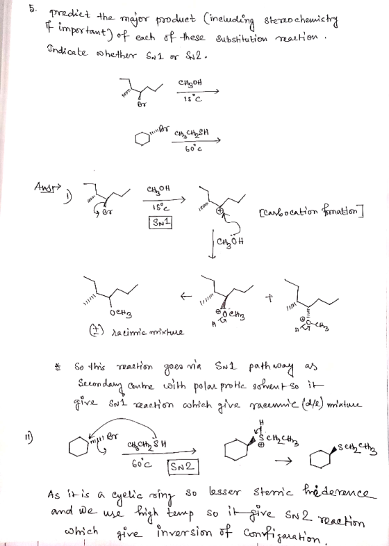 predict the major produet (ineluding Stereo chemistry it important) of each of these substitution reaction. Indicate whether