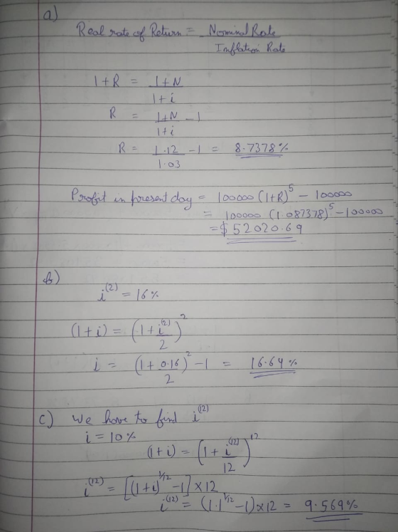 la Real rate of Return & Nominal Role Inflation Rate 1+R I IN It i HIN R 8-7378% 1.12 1.03 porofit in foresant day - 100.000