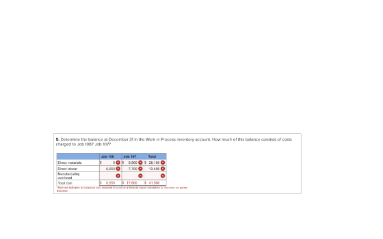 5. Determine the balance at December 31 in the Work in Process inventory account. How much of this balance consists of costs