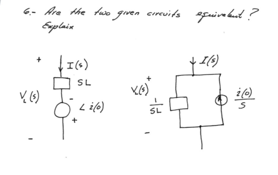 6.- Are the two given circuits equivalent ? Explain + VICs) 1/3) YO Ó ci