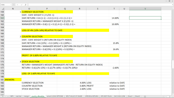 V161 R 159 160 for O P Q 1 CURRENCY SELECTION EAFE : EAFE WEIGHT X ( E1/EO-1) EAFE RETURN = 0.6 (1-1) + 0.3 (1.4-1) +0.1 (1.2