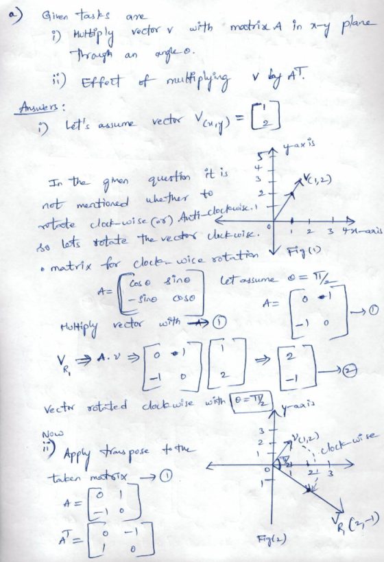 plane a) Given tasks are ; Multiply rector with matrix A in any Through an angle o. 1 Effect of multiplying by AT Answers: 3)