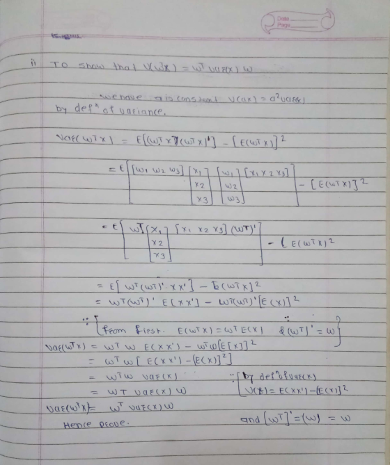 To show that u w x ) = WT UU FLX ) W we have a is constant veaxl=a?ua Eck) by dep of variance. NOEL WTXI = E{(WT XD (WTX 1