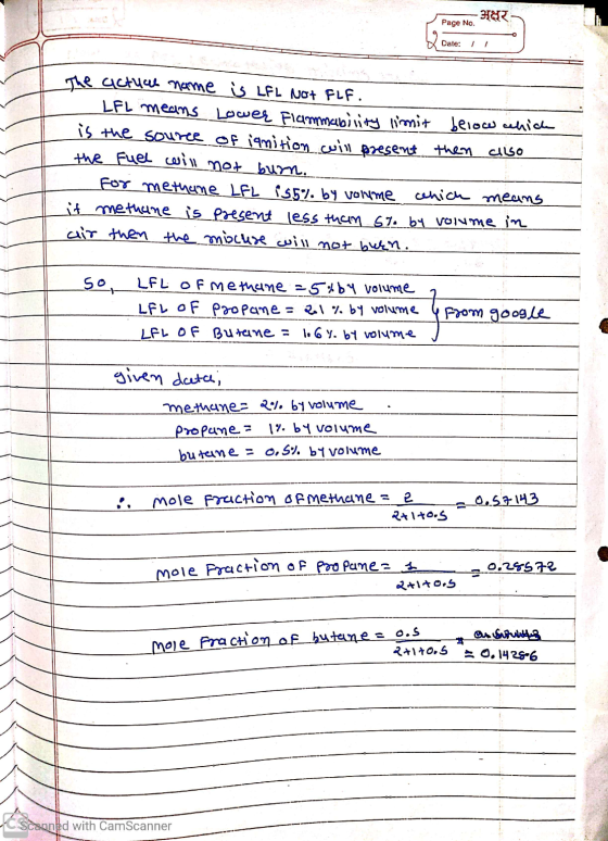 -383 Page No. Date: 11 The actucul name is LFL Not FLF. LFL means Lower Flammability limit below chia is the source of igniti