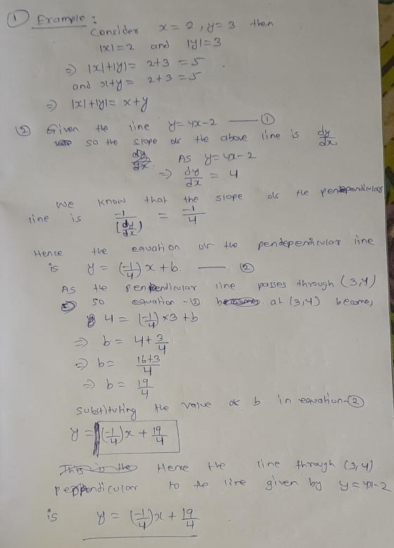 Example consider x=2, 4-3 then 100 1-2 and 11-3 - 1x+y)= 2+3 =5 and alty = 2+3=5 | 241 +141 = 2+y Given the line = 40-2 so th