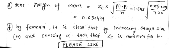 0 ss(-9.s5) Pl-P) Hene 1-645 720 O.o30499 clea that byincneasin Sampk Siz uch that z iA minimym fon it formyia (n) and choosi