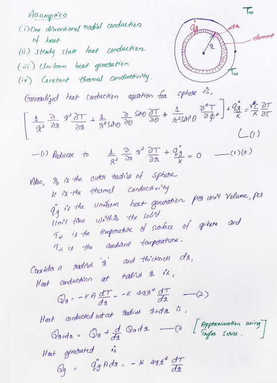 Assumption GA dr element 12 Tw (1) One dimerosional radial conduction of heat (1) steady state heat conduction () Uniform hea