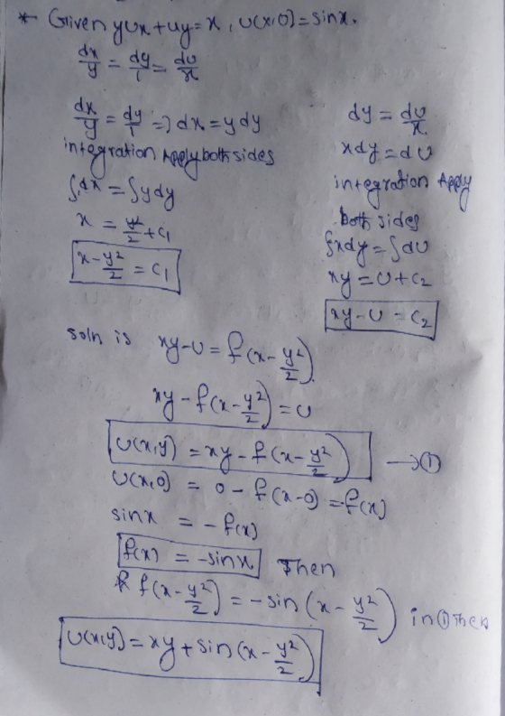 * Gliven yurtuyn, Uxio) = sind.. h = dy - dx=y dy integration Apply both sides San=Sydy a = 4 + dy = du ndy do integration Ap