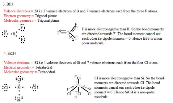 3. BF3 Valence electrons = 24 ie 3 valence electrons of B and 7 valence electrons each from the three F atoms. Electron geome