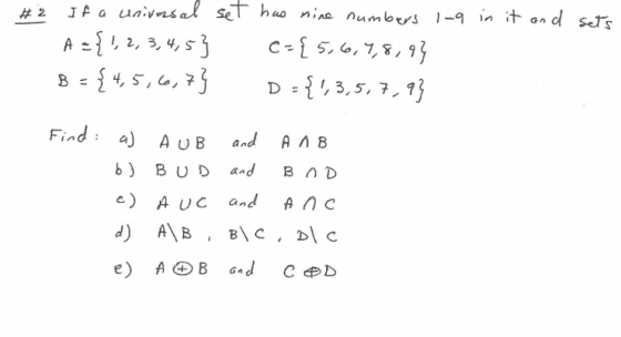 , 3,5, 7,1 Find : a) AUB and Алв c) A UC and A nc