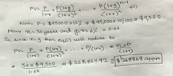 ti 332+ - + P(149) 244 PV= P + PCI+g). to (ltr)2 (ltr)n. Now, P - $9500 0 X10% = $95,000 x 10/100 = $9,5.00 Now, n=30 years a
