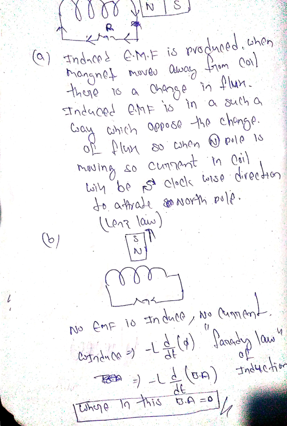 S z (9) Induced emit is produced, when hangnet moveo away from coil there is a change in flun. Induced en is in a sucha way w