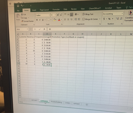 Exam2V1 (2) - Excel Acrobat Team Telly Accounting Copy $ - %, 8. Conditio Formattin Number K L M File Home Insert Page Layout