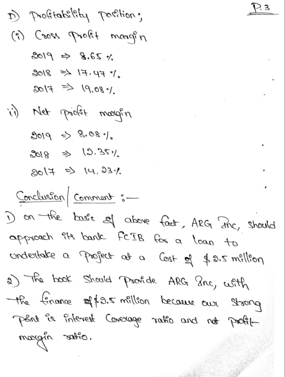 P.3 D) profitability position, (9) Cooss profit margin 9019 = 8.65 % 2018 = 17.477. 2017 ~ 19.08-7. Net profit margin 3019 ->
