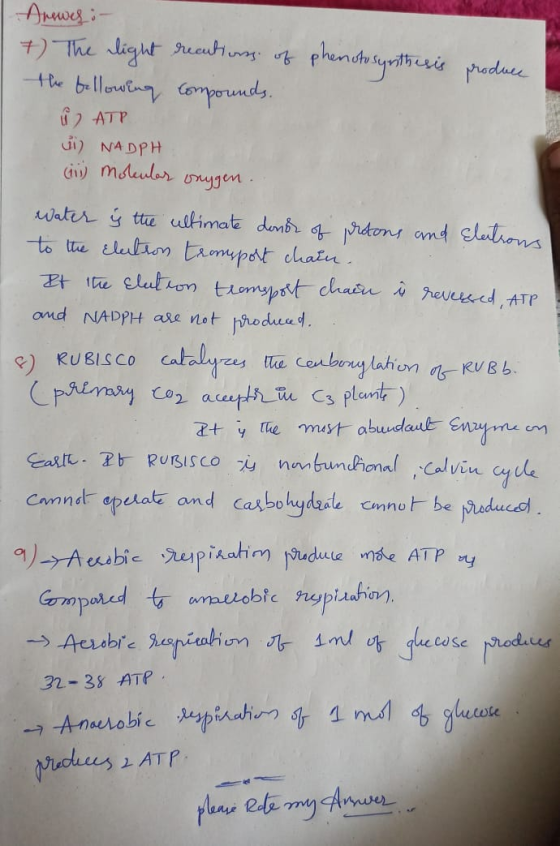 Drewes :- 7) The light recutions of phenotosynthesis produce the bellowing compounds. ů ATP 1) NADPH (ii) moleular weggen. wa