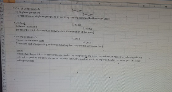 65 2 Cost of Goods sol....Dr $470,000 To Single-engine plane (To record sale of single-engine plane by debiting cost of goods