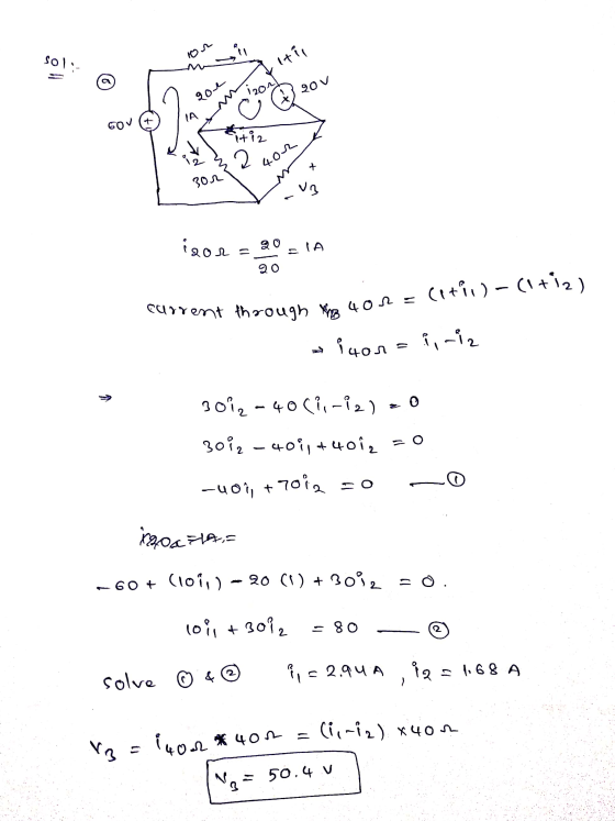 sol til 20v gou IA 60V itiz 2 402 + 3or VA go 202 = IA 20 (eti,)-(1+iz) current through the 4or = ع -6 4on 2012 - 40(1-12) -