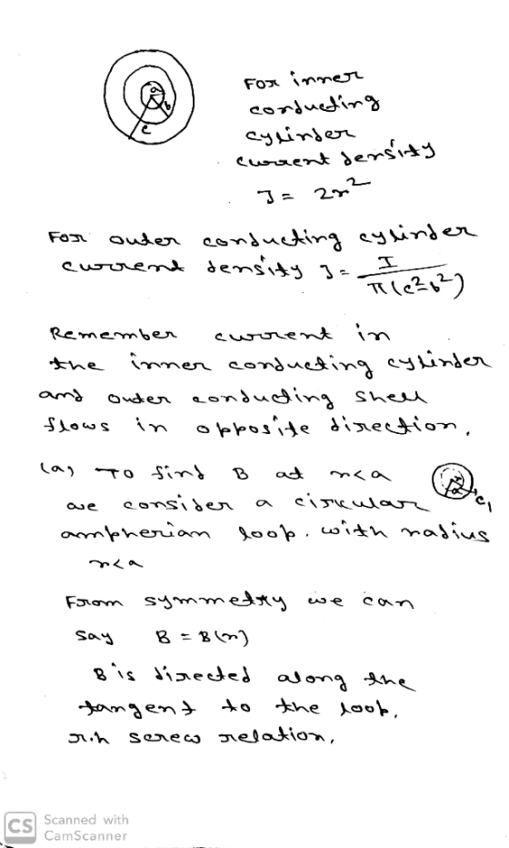 For inner conducting cylinder cwrent density J = 272 For onder cuorend conducting cylinder density - I Tile?627. Remember cwo