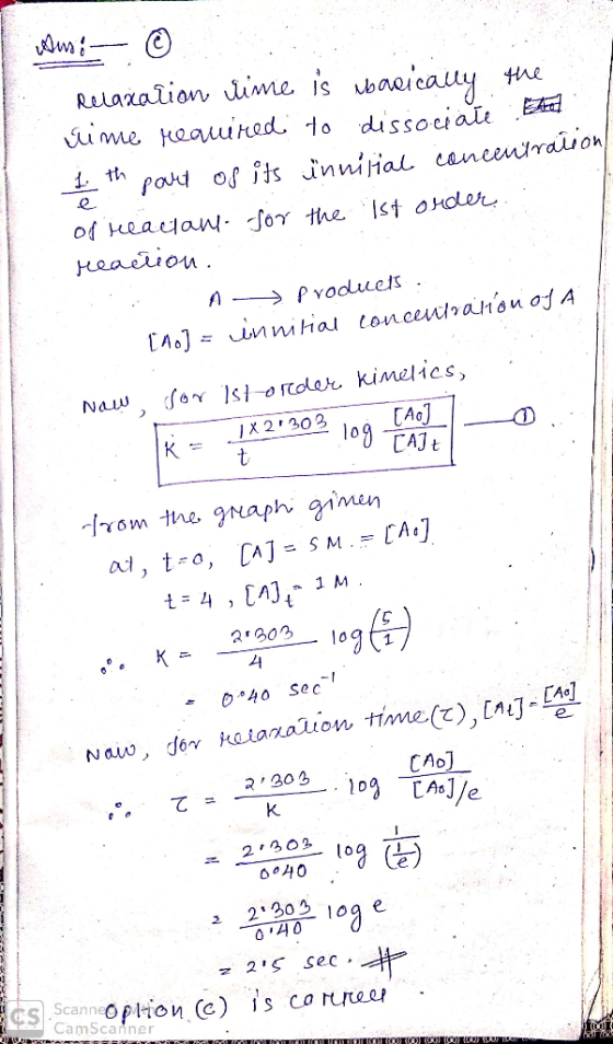 © Auso Relaxation time is basically the time required to dissociate het 1 th part of its innitial concentration of reactant f