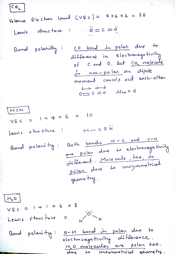 Valence Lewis Electron count (vec) = 4+6 +6 = 16 structure : Ö= c = 0 Bond polarity: co bond is polas due to difference in el