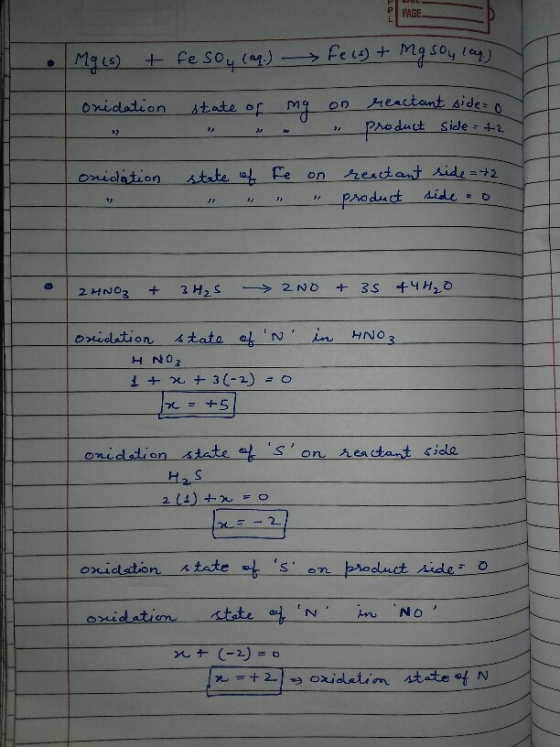 PAGE Mg is) + oridation fe soy (aq.) Fels) + Mg soy lay) state of my on reactant side o Product side = 42 onidation state