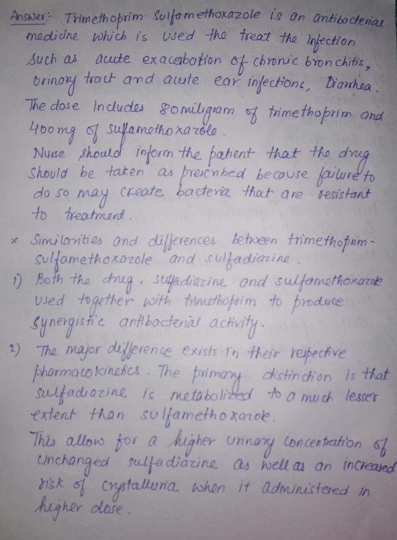 AnsJer Thimethoprim Solfa m ethoxazole is an antito deniat madicine ohich is used tho treat the infection Suth as acute ex ac