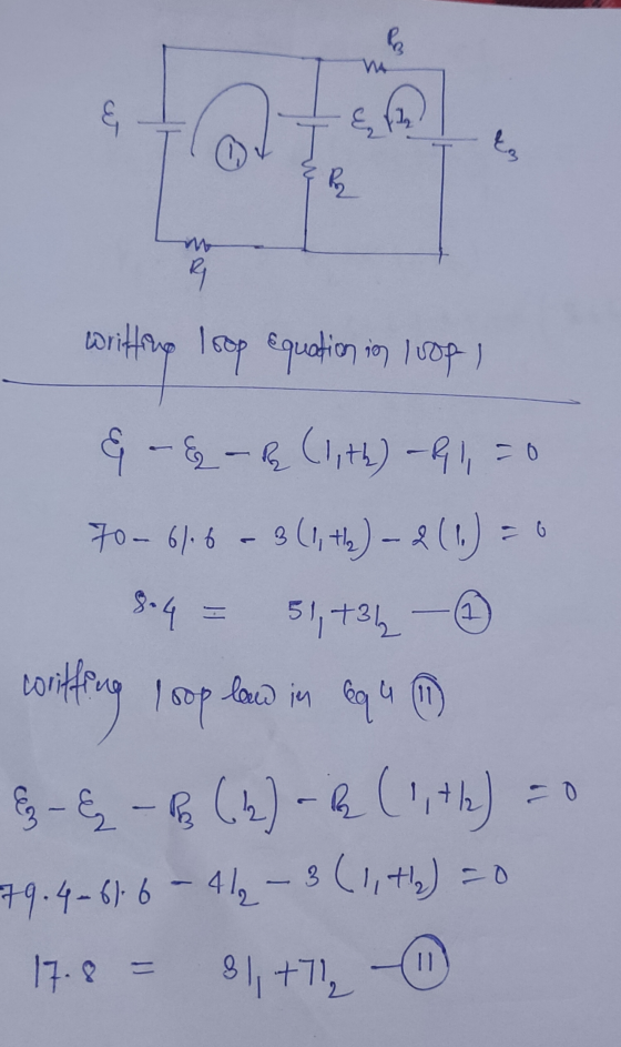 es & E, 11, 23 ad = 0 writting writting loop Equation in loop) & - & -R (lith) -R1 70 - 67.6 - 3(1/the)-219 = 0 51, +34 - cor