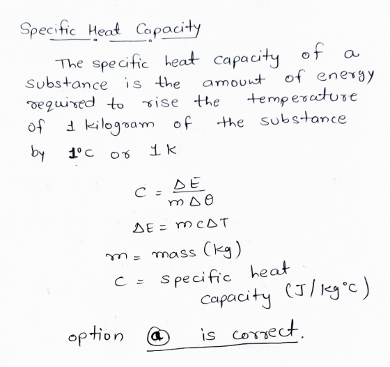 Specific Heat Capacity of The specific heat capacity substance is the a amount of energy temperature the substance deguived t