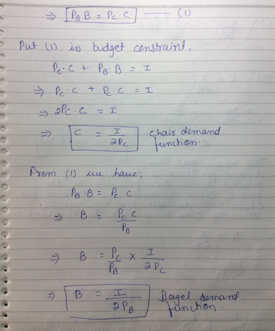[PB B = Pc c) - Cu - Put (1) in budget constraint, e Pe. C + PB B = I Pe c & P. c = I » QPC . c = I >> - Chair demand from 6