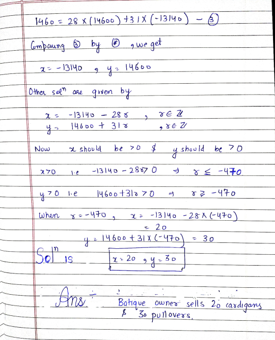1460 = 28 x (14600) +31X(-13140) - ☺ Comparing 6 by 6 we get 23-13140 , yz 14600 Other solm are given by 2= -13140 - 280 . 14