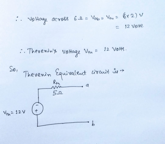 6x 2) V 6 d=Vaba Vtu a vo Hage .· Vo lHage across 12 VOI4S. :. Thevening volHage Vin = 12 VOHS. Thevewin Equivalent circuit