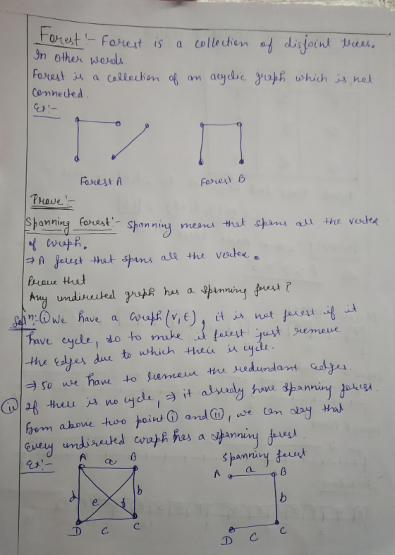 Forest! - Forest is a collection of disjoint trees. In other words Forest is a collection of an acyclic graph which is not Co
