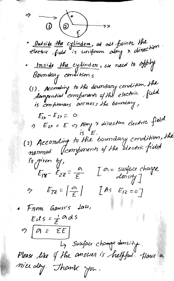 → 0 →X x direction we need to Outside the cylinder, at all points, the electric field is uniform along Inside the cylinder, n