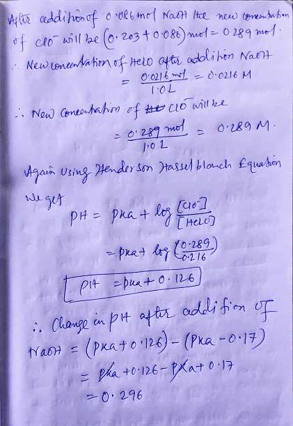 Ather addition of ooR6 mol Nach the new concentration of clo will be (0.203 + 0.086) mol = 0.289 mol. 1. New contentation of