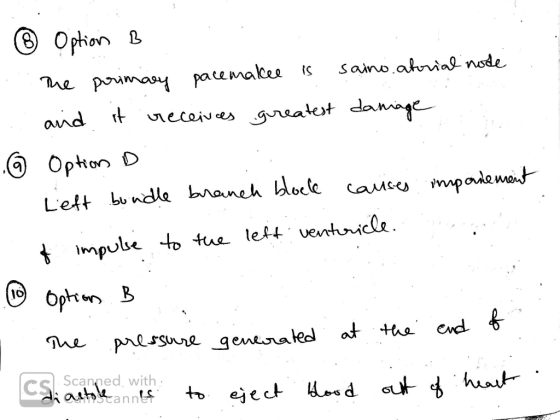 ® Option B . The primary pacemakee is saino.atorial note and it receives greatest damage @ Option D - Left bundle branch bloc