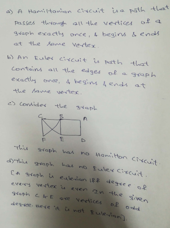 that Uapath Ham. Hon.anct4(uit Passes tough all the vertices f sa 3raph exactly once, 4 begins ends at the ame vertex a) A co
