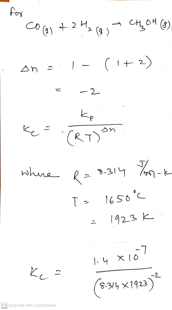 for co t 2 H₂ CHOH (9) (9) (9) (1+2) on - = -2 kp ke - (R7) on where R = = 8.314 Tank 1650°C T- 1923k - li4 X10 xiol ke - -2