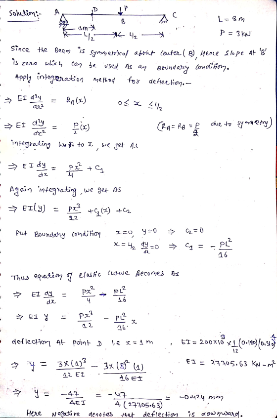 000 BAC da² solution: A 7 . 1=8m - 4K 4₂ D = 3 KN - since the Beam ºs Symmetrical about Center ( 8) Herce slope At B is zer