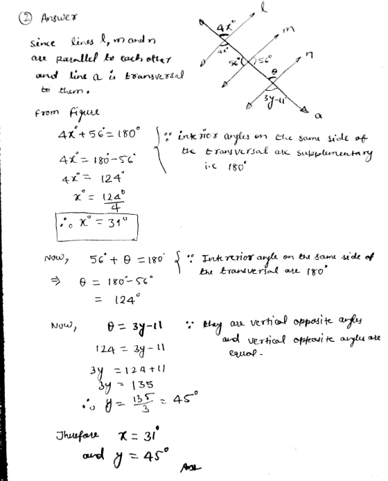 f (2) Answer 4* m since lines l m andn are parallel to each otter and line a is transversal 5*X560 to them. 3you from figure