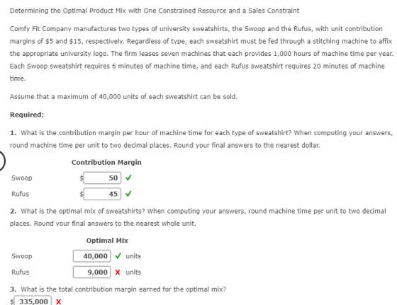 Determining the Optimal Product Mix with One Constrained Resource and a Sales Constraint Comfy Fit Company manufactures two t