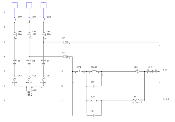 SVV1 CB1 40A CB1 CB1 FU1 L1 L2 FU2 STOP START OL1 6 ,8 OL1 OL1 OL1 AT2 T2 6T3 T3 15 M1 5,5 5 CR1