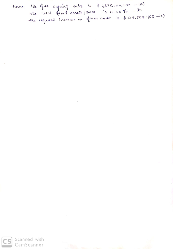 Harce, the full capacity sales is $2,315,000,000 - (a) the total fixed assets | sales is 15.58 % - (b) the requiveo increase