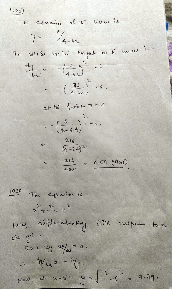 1028) The equation of the wrun is a yo - The xlope of the hought to the wore is 6 / 74-bn. an 29 at the print x = 4. 4.- 6.4)