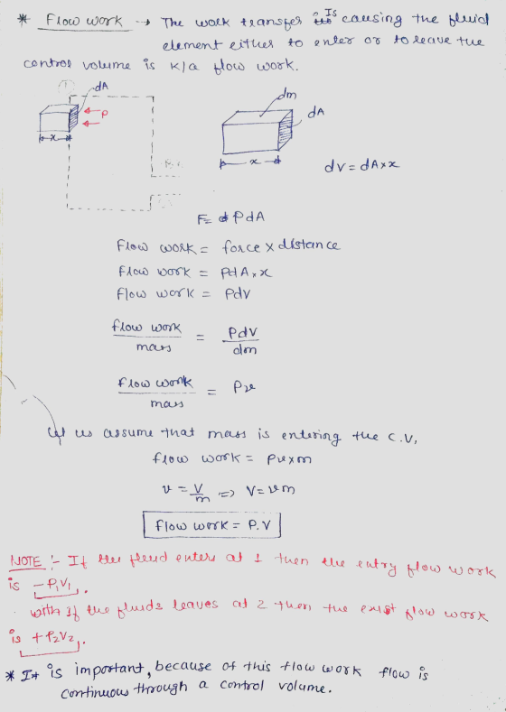 * flow work The wolk teansfer in causing the fluid to leave the element either to enter or control volume is Kia How work. dA