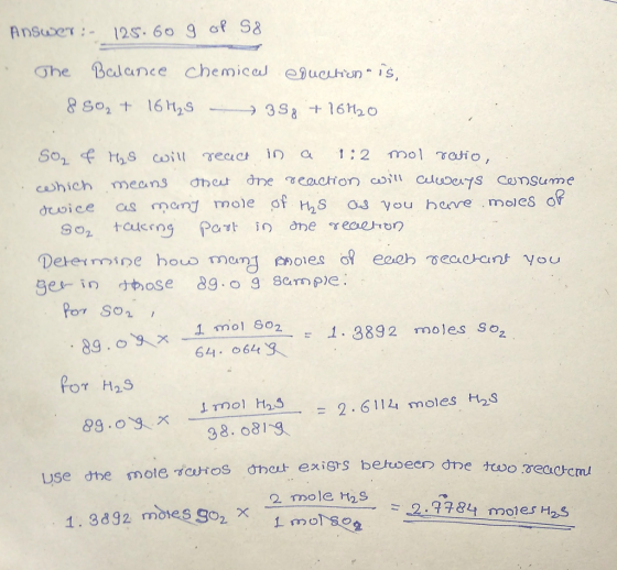 ③he Balance chemical e9 uahor)is, duvice asd nole of s O H2S o3 you heve moles of for Son 1 mol Bo2 1. 3892 moles So2 64. 06